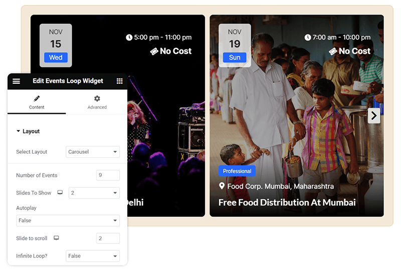 events calendar carousel